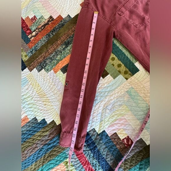 Prana Doryan Shirt Dress Women's Large Vino Button Front Roll Tab Sleeve Tencel - Picture 6 of 9